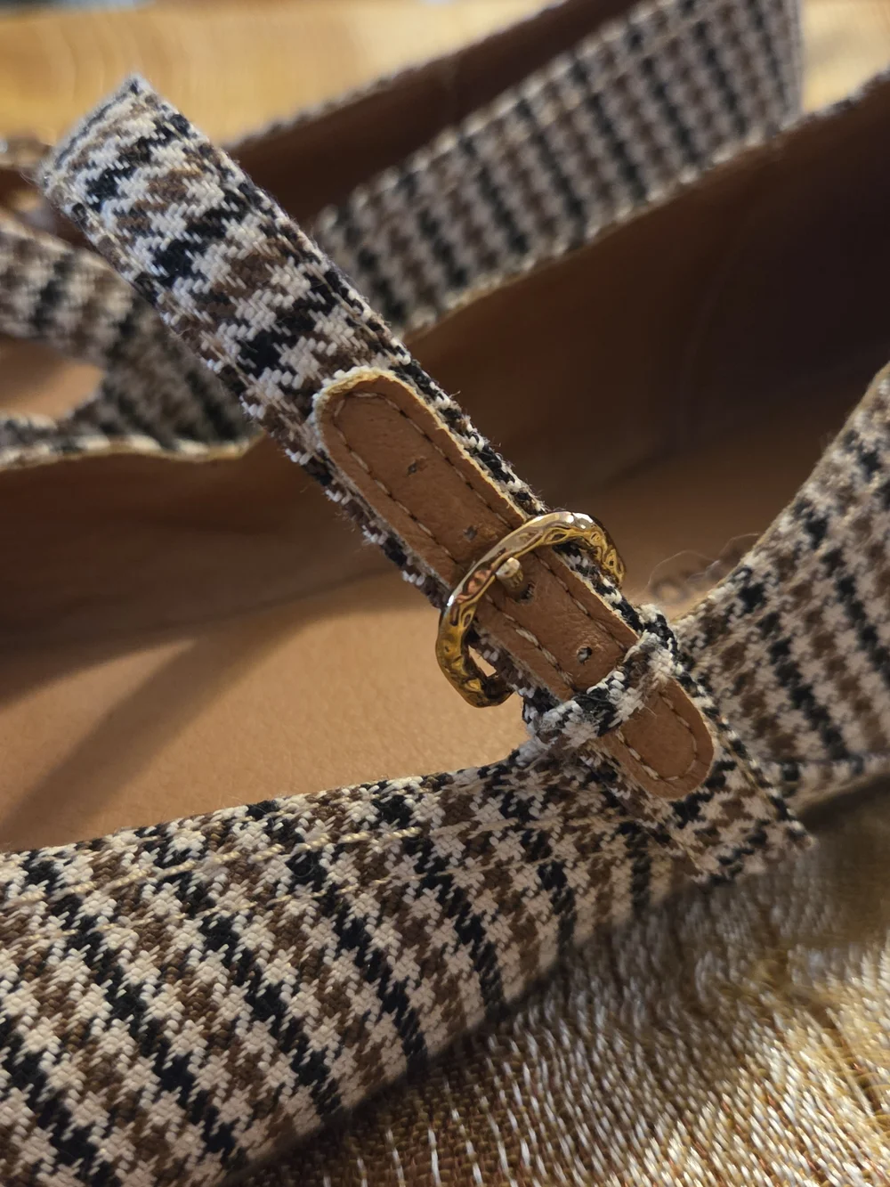 NWT Lucky Brand Classic Houndstooth Mary Jane Flats - Tan/Black